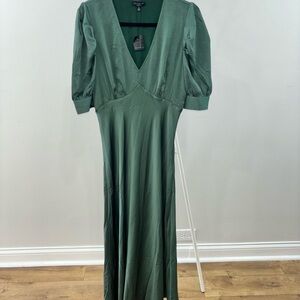 Current Air Green Puff Sleeve V-Neck Maxi Gown
